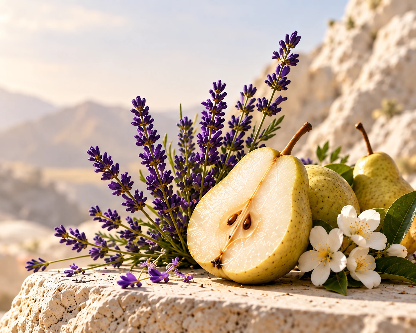 FIRST IMPRESSION — Fresh lavender opens the fragrance with a clean and uplifting character, touched by a subtle hint of pear.